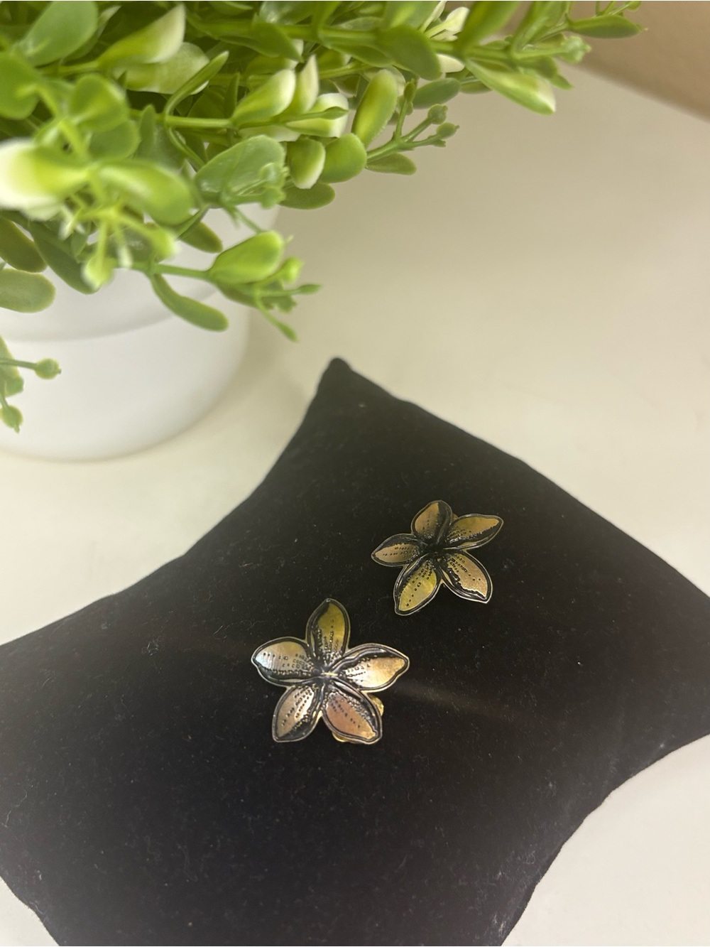 Vintage @LAM Signed Enamel Floral Clip-On Earrings Boho Statement